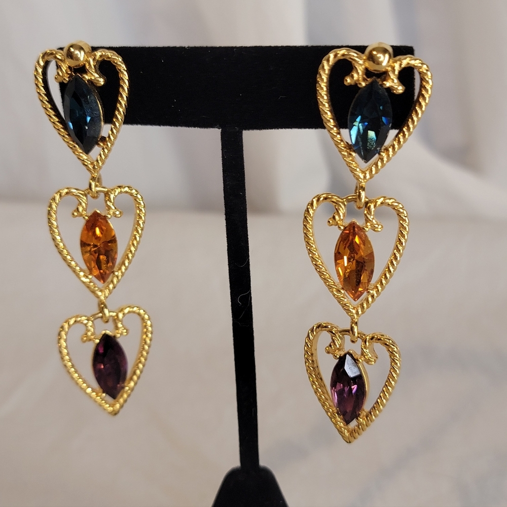 RARE Vintage '95 Napier Faux-Sapphire, Citrine & Amethyst Chandelier Earrings